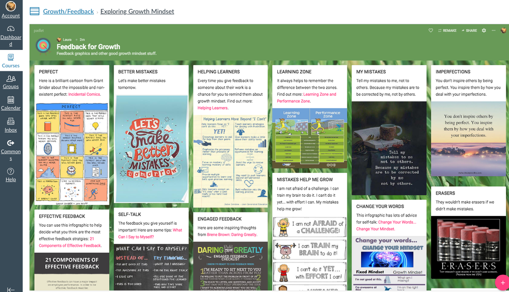 screenshot of Padlet for Feedback