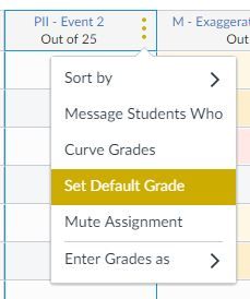 View of new Gradebook, Set Default Score