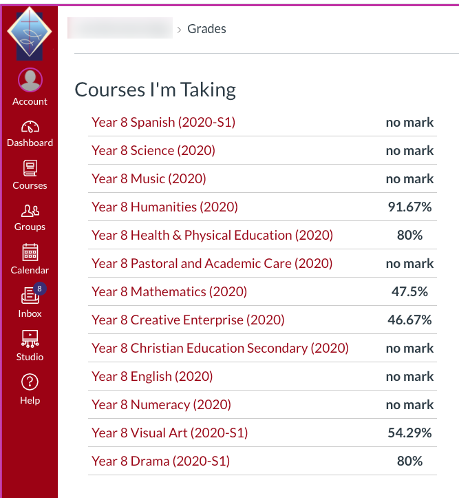 Student Grades Page