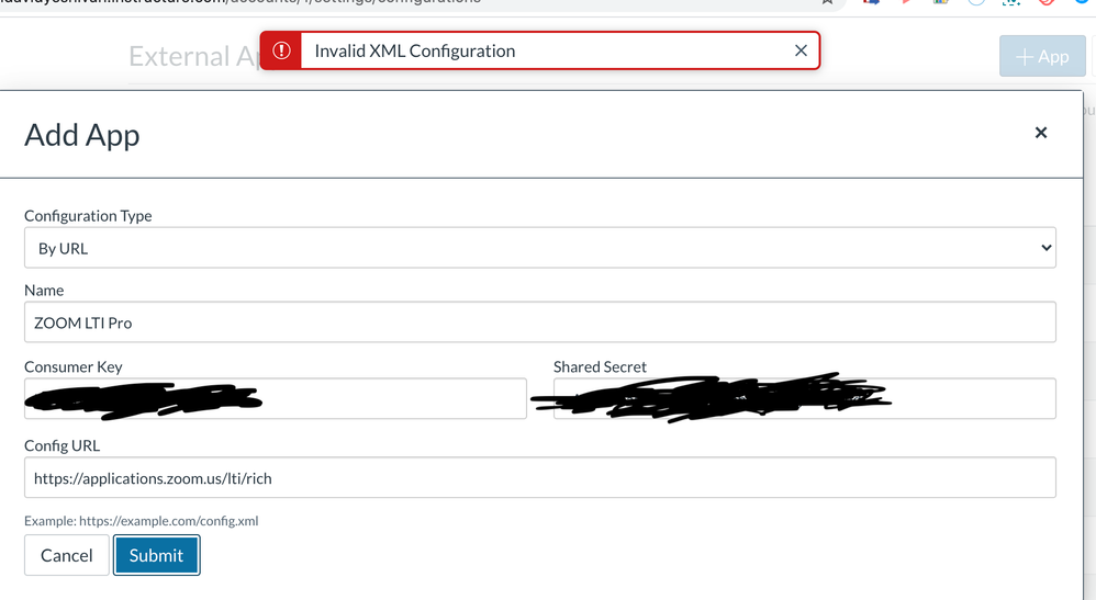 ZOOM LTI Pro Configuration Error