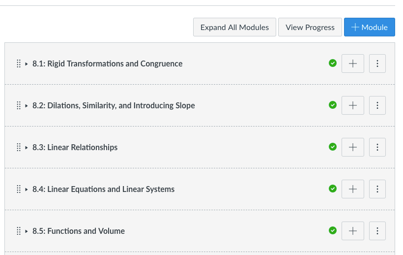 Screenshot of collapsed modules with button allowing to expand all modules