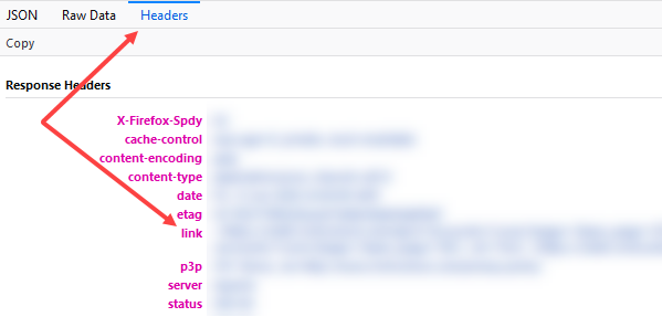 Finding the link headers in Firefox