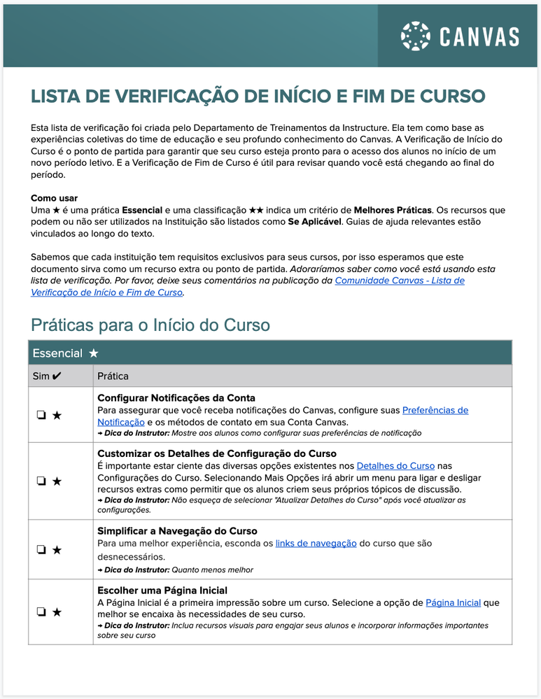 foto da lista de verificação de início e fim de curso