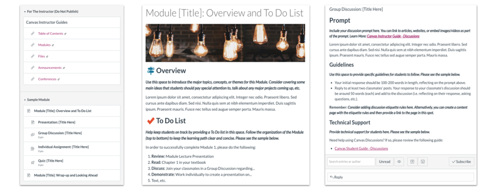 sample Modules page, overview, and discussion