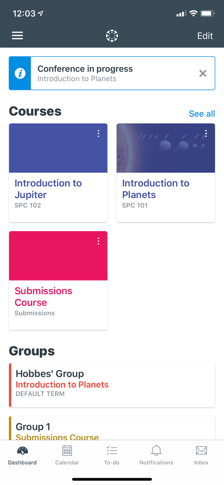 Conference alert on Canvas Student dashboard